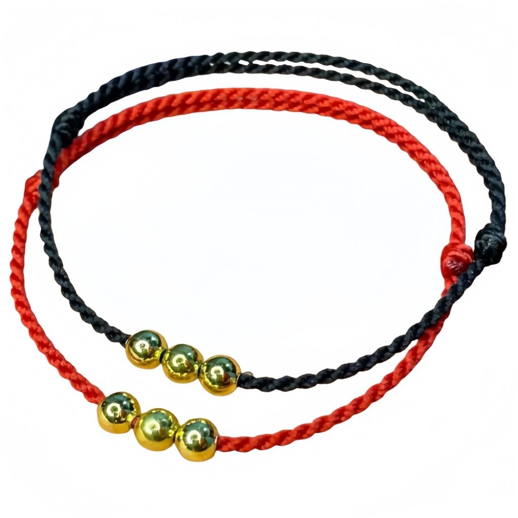 Gelang tali feng shui gold simbol keberuntungan, gelang hoki, gelang keberuntungan merah dan hitam
