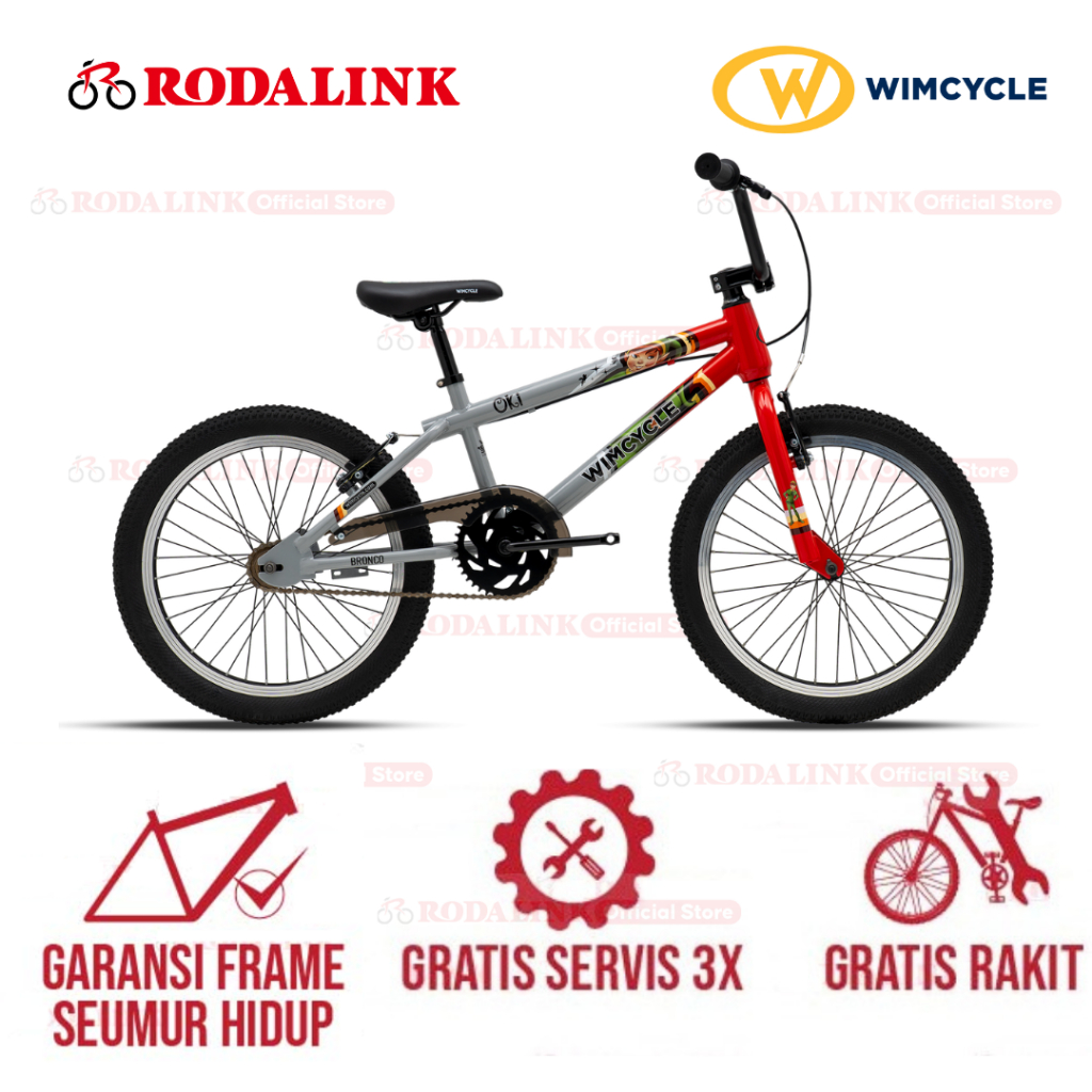 Wimcycle Sepeda Anak BMX Bronco Oki Nirmala 20" | Sepeda anak 6-8 Tahun, Karakter Lucu Majalah Bobo