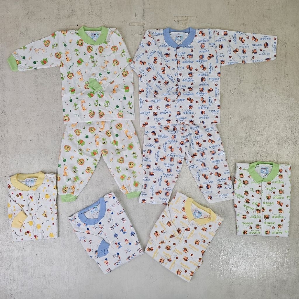 Setelan Piyama Kancing  Bayi Putih Lengan Panjang Kuzuka