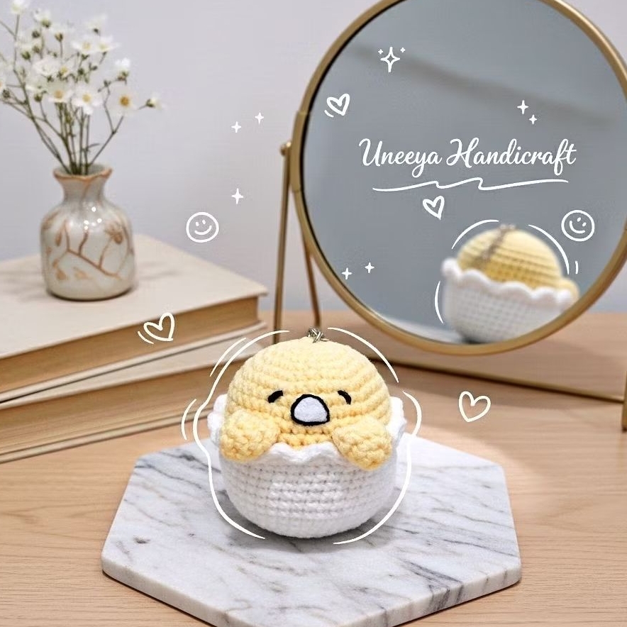 Amigurumi Gudetama Rajut Handmade || Gantungan Kunci Gudetama