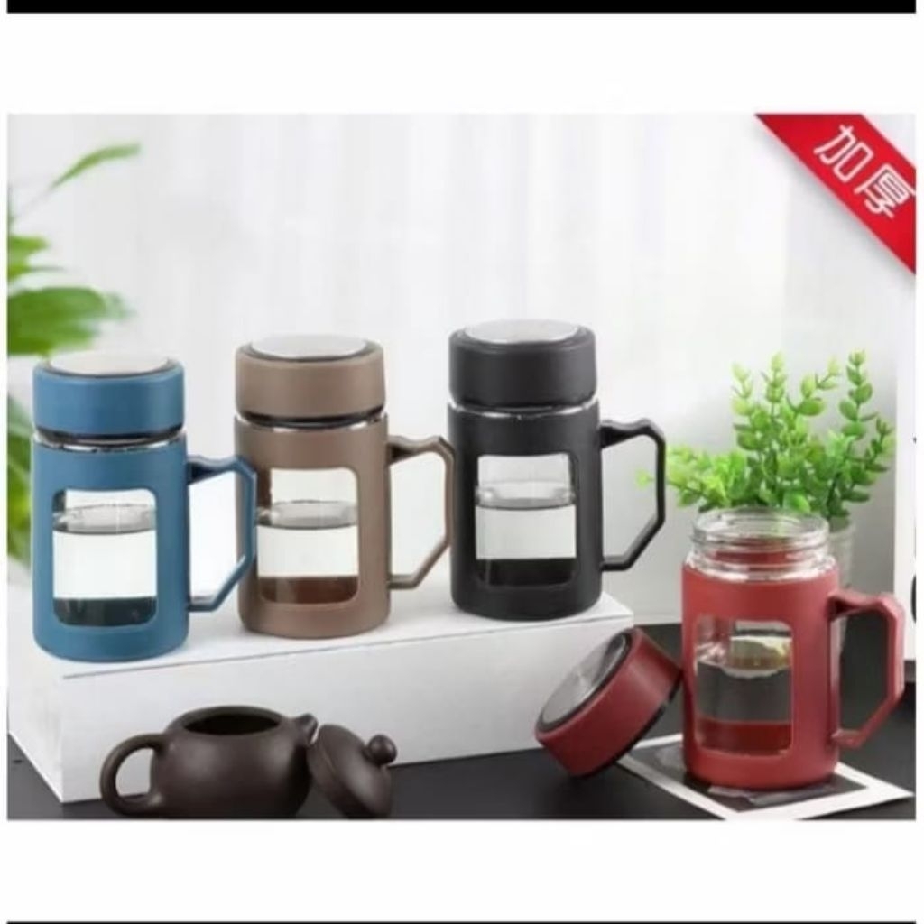 Mug Kaca 500ml glass cup gelas kaca cangkir kaca plus tutup