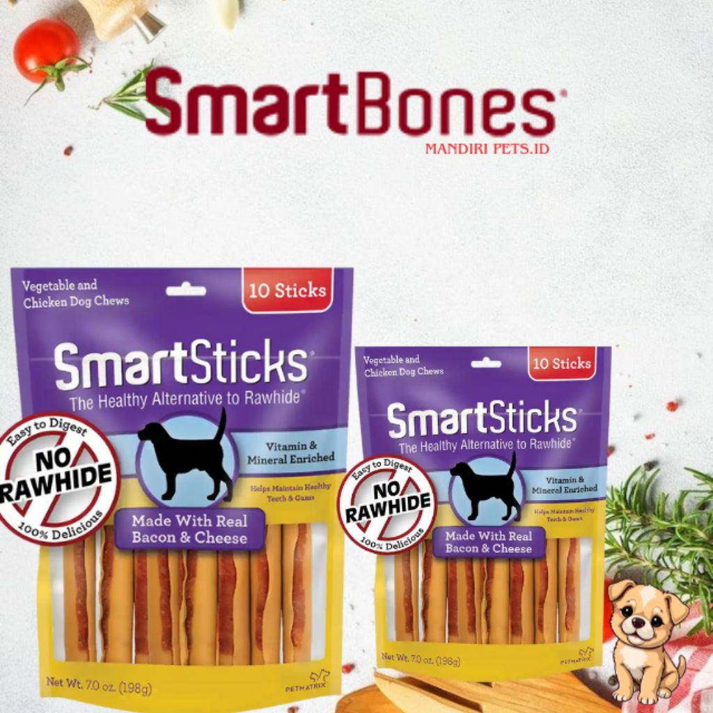 SmartBones SmartStick Bacon & Cheese Dog Snack / Cemilan Anjing SmartBones isi 10 Sticks