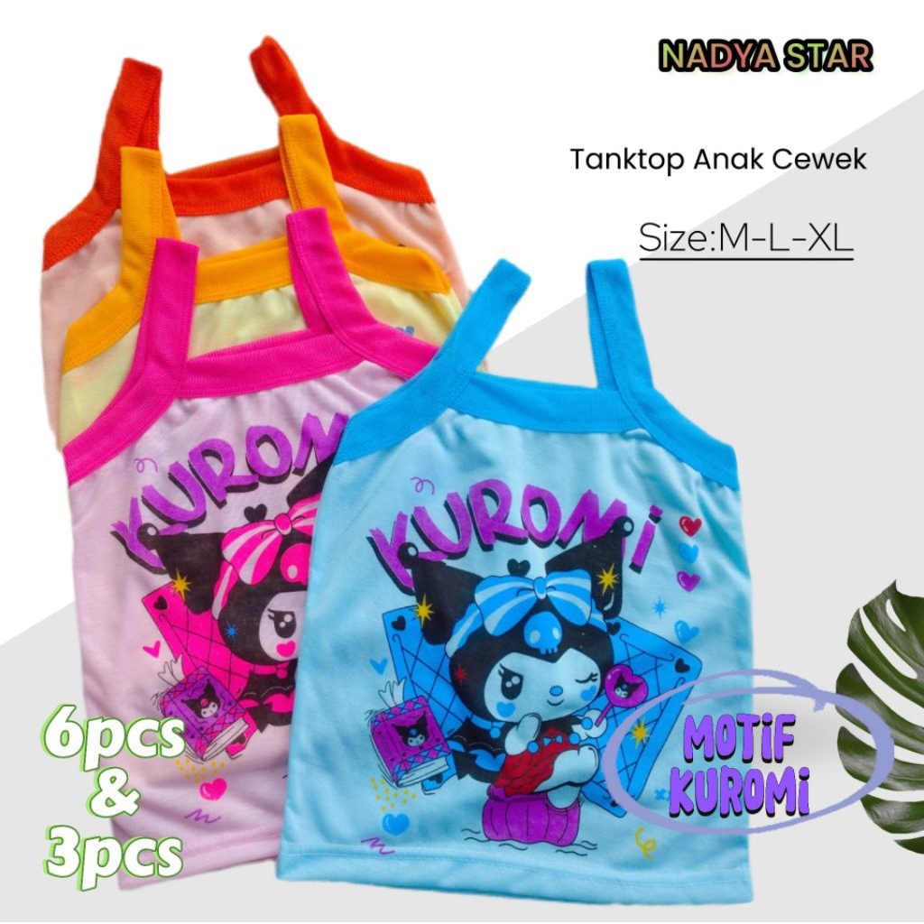 6Pcs Tanktop Anak Perempuan/ Kaos Dalam Anak Perempuan Motif Kuromi