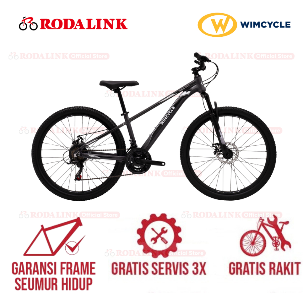 Wimcycle Sepeda Gunung MTB Roadtech 26 Inch | 2x7 Speed Shimano, MTB Alloy Remaja & Dewasa