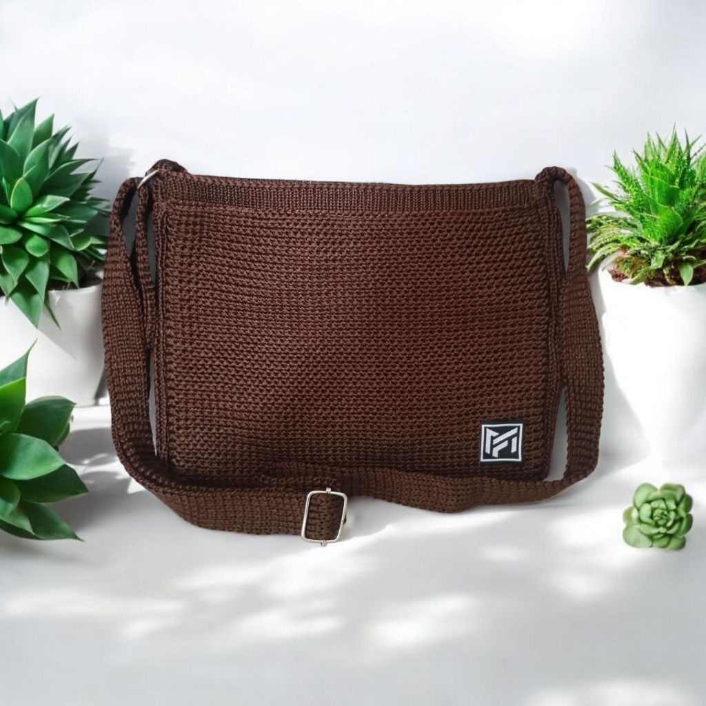 tas selempang wanita tas rajut sling bag rajut resleting muat hp dan uang