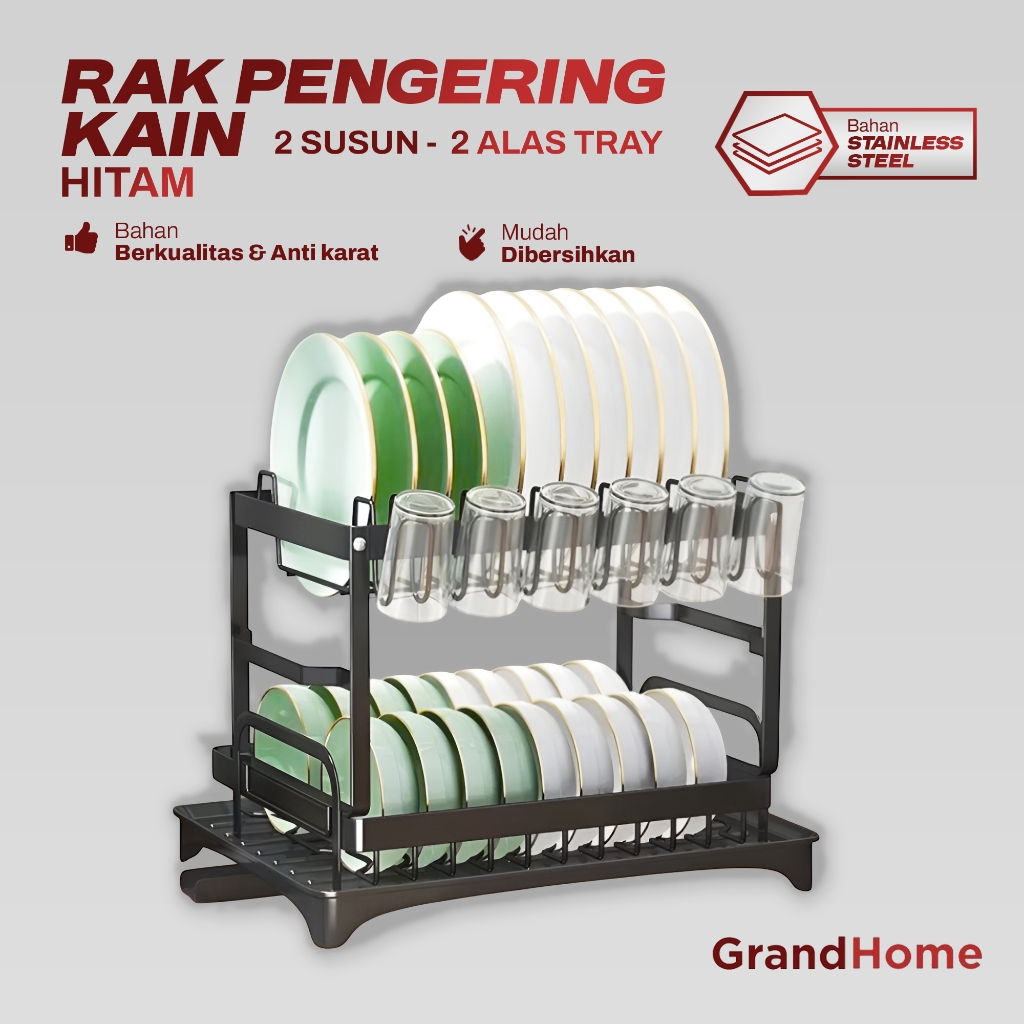 Rak Piring Aesthetic Putih Hitam Minimalis – Rak Anti Karat Dapur Kekinian Hemat Tempat AA257-AA264