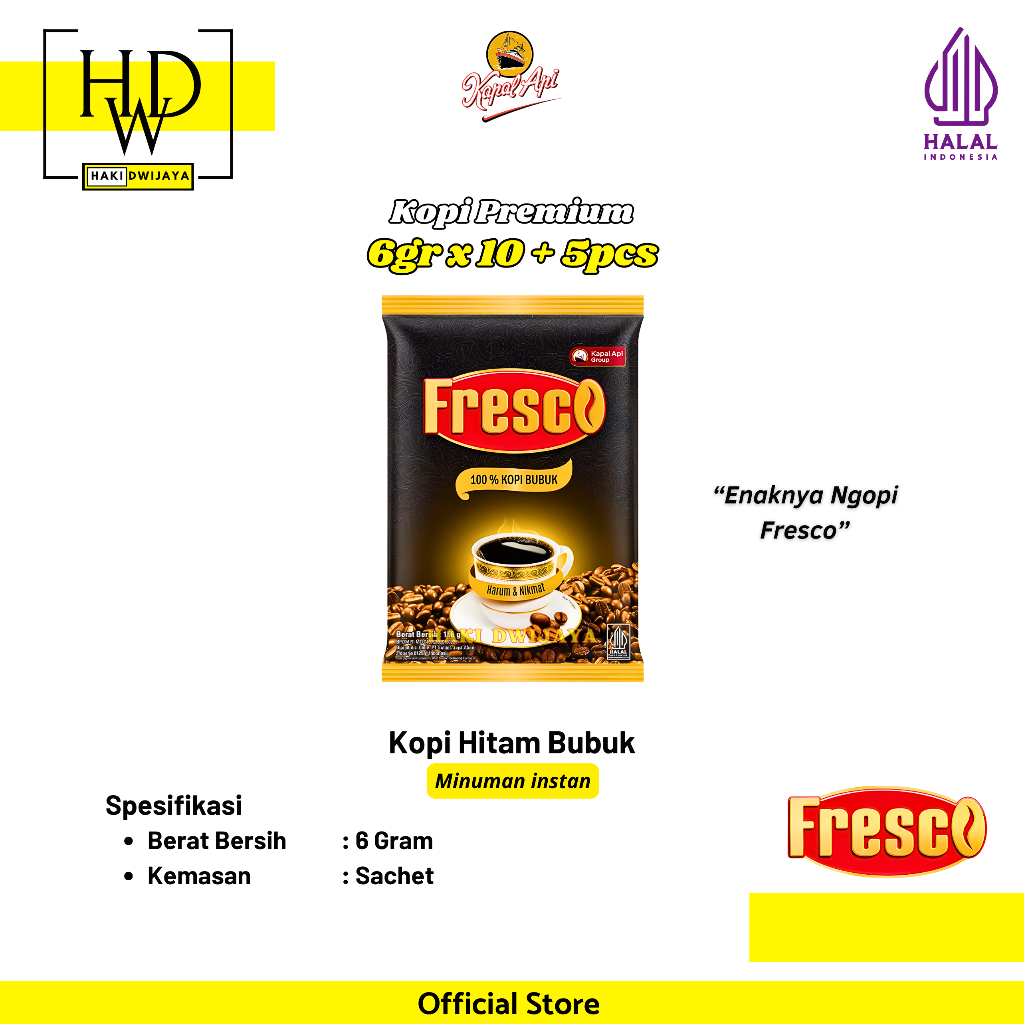 Fresco Kopi Mini 6 gram Sachet Original Kopi Hitam Praktis, Aroma Kuat & Rasa Mantap 10 Bonus 5