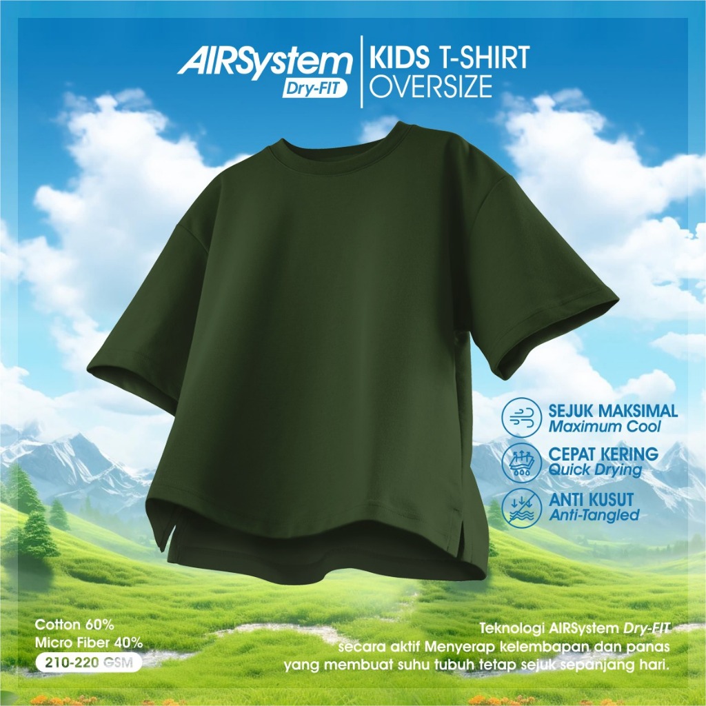 Kaos Anak Oversize Micro Cotton Danbowl Quick Dry Fit CMGKIDS Fashion Unisex Olive