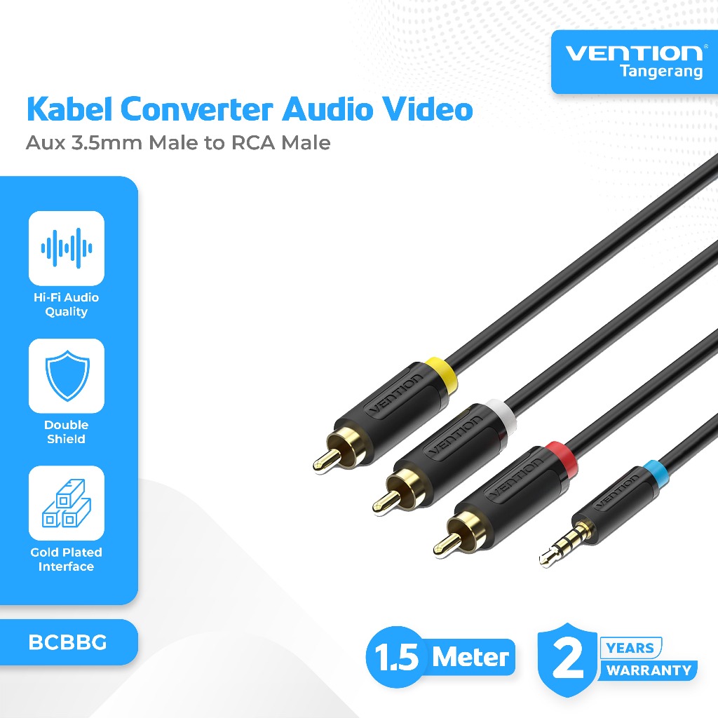Vention Kabel Converter Aux 3.5mm Male to RCA Male Audio Video TV Box 1,5 M 1,5 Meter - BCBBG