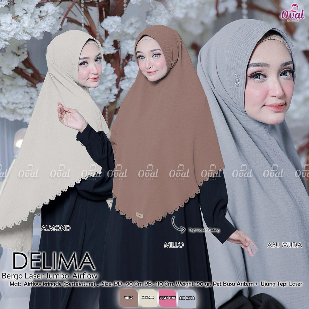 Delima Bergo Laser Jumbo Airflow Bergo Jumbo Original Oval Hijab HIjab Jumbo