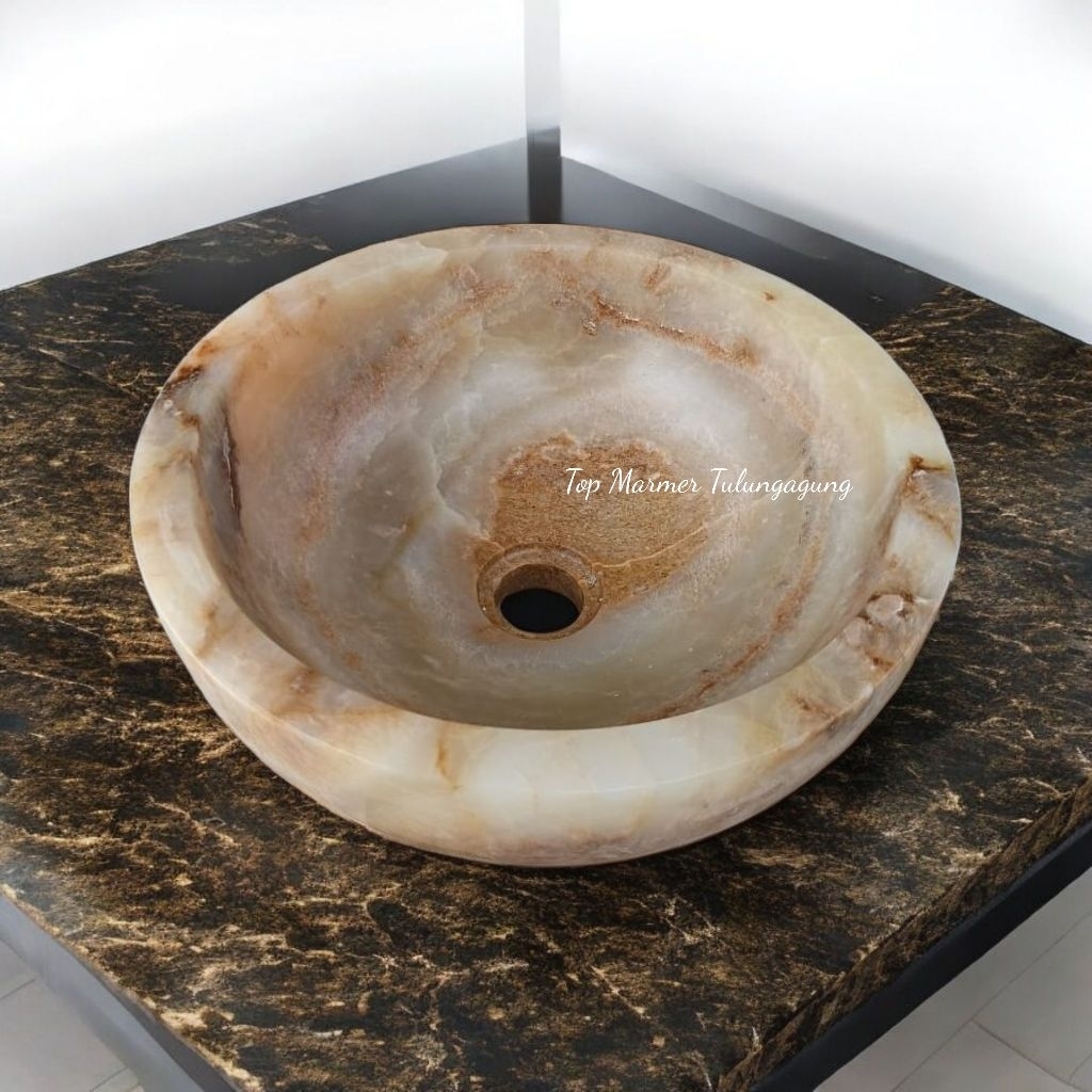 Wastafel Mangkok Bulat Batu Onyx | Bowl Wastafel Premium | Wastafel Cuci Tangan