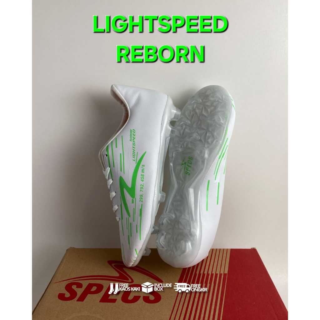 SEPATU BOLA SPECS LIGHTSPEED REBORN PUTIH HIJAU. SPECS ACC LS REBORN FG WHITE GREEN