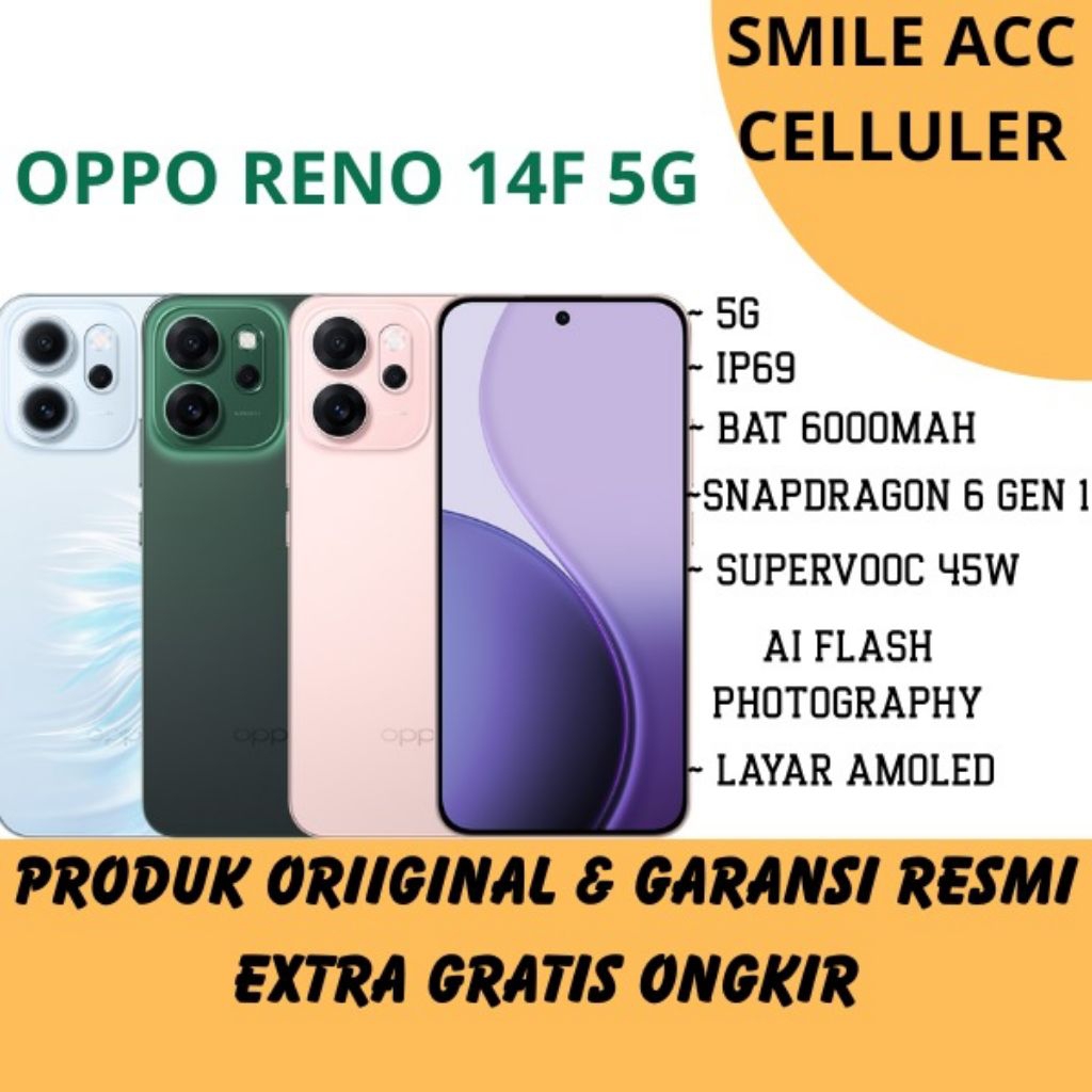 HANDPHONE OPPO RENO14 F 5G RAM 8/256GB |RAM 12/256GB | RAM 12/512GB GARANSI RESMI OPPO