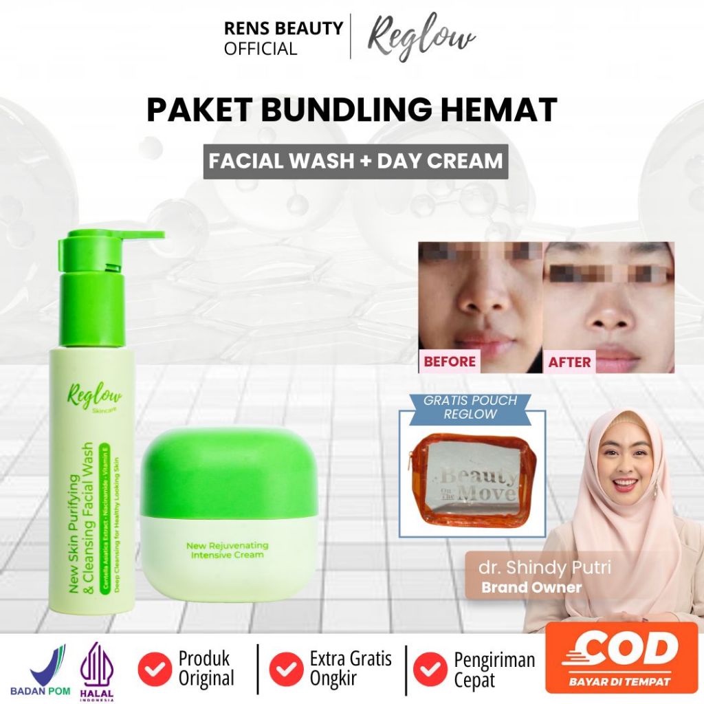 REGLOW Bundling Skincare Cream Siang dan Sabun Cuci Muka Pelembab Wajah Kering Kusam