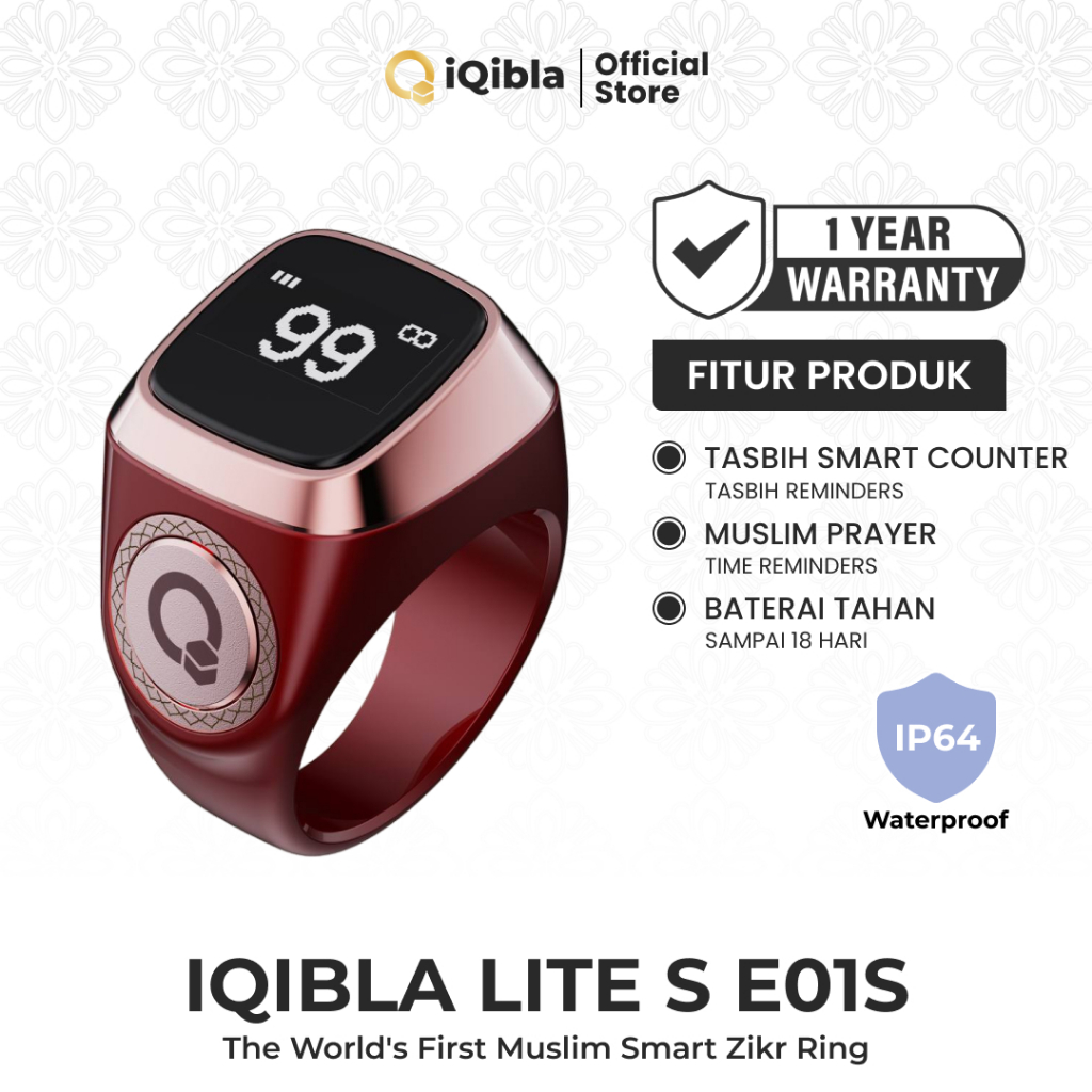 iQibla Zikr Ring Lite S E01S Smart Tasbih Digital Hitung Zikir Harian Muslim Modern Baterai Tahan La