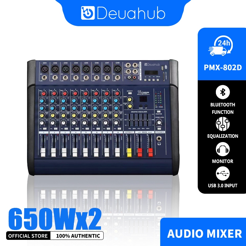 Deuahub PMX802D Power Mixer Amplifier With Equalizer 8-Channel Built-In EQ/Recording Suport Bluetoot