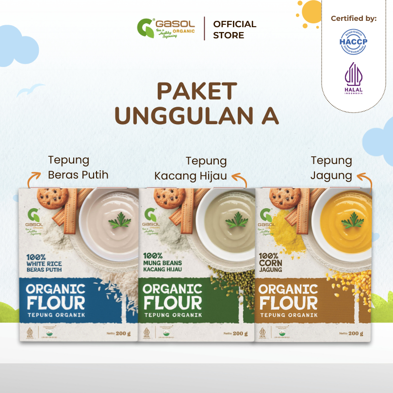 GASOL Paket Unggulan A - Tepung Beras Putih, Kacang Hijau, dan Jagung