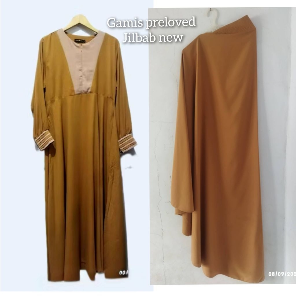 Gamis set jilbab warna mustard preloved