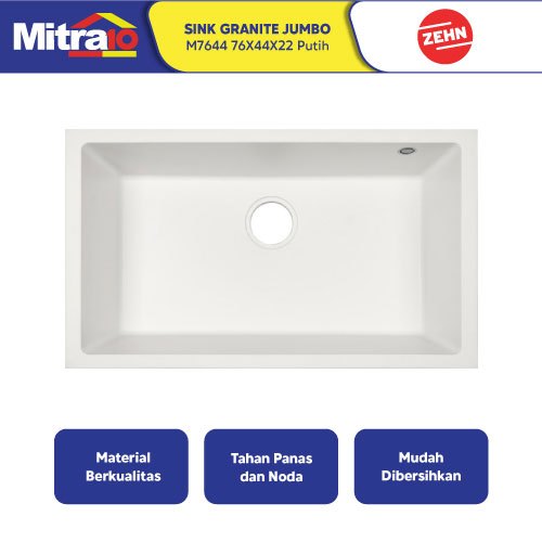 Sink Granite Jumbo Zehn+ 1 Kolom Putih 76x44x22cm M7644 - Granite Sink White
