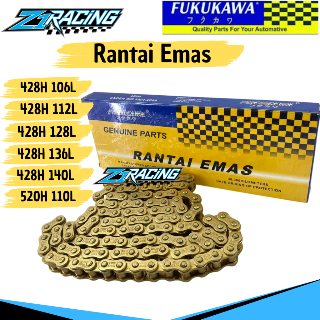 Rantai Gold 428H 520 Rantai Emas Fukukawa Original 428H 520H 106L 112L 128L 136L 140L Rantai Racing