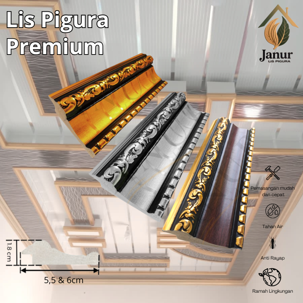 JANUR Lis PVC Premium | 5,5cm & 6cm x 2meter Lis Pigura | Lis Pigura Dekorasi Modern Minimalis