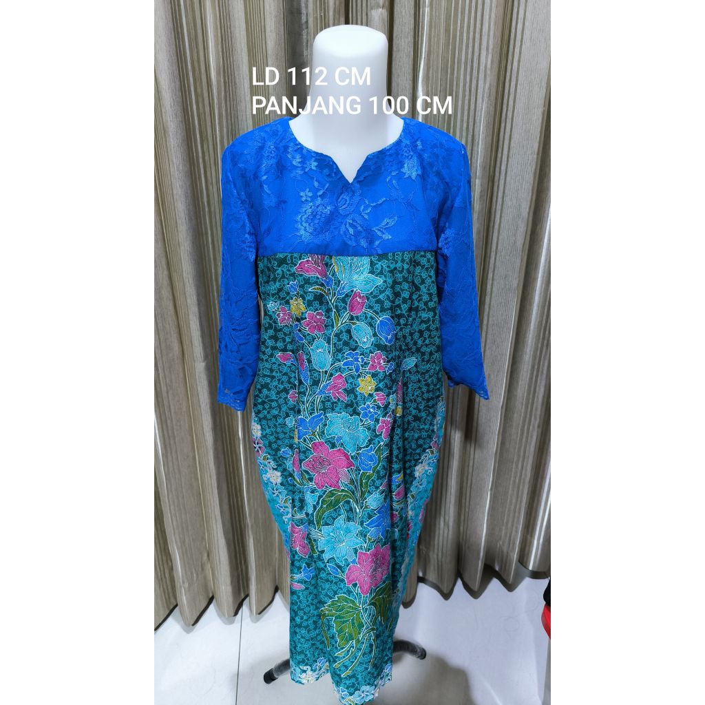 DRESS BATIK BROKAT BIRU BIG SIZE