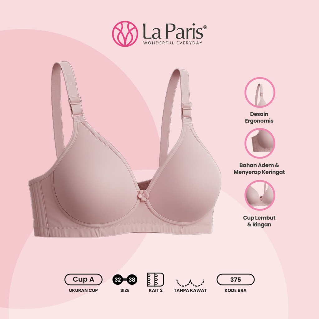 LA PARIS Bra BH Super Soft Tanpa Kawat Kait 2 32 - 38 Setara Cup A Polos Art 375