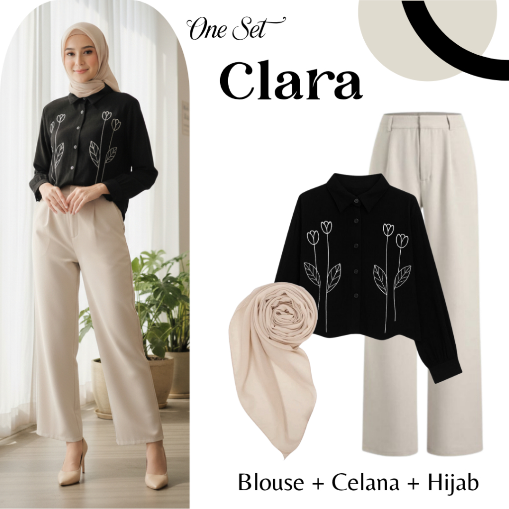 Clara One Set BW77| OOTD Set Blouse + Celana + HIjab | Outfit Hijab Friendly | Setelan Remaja Wanita