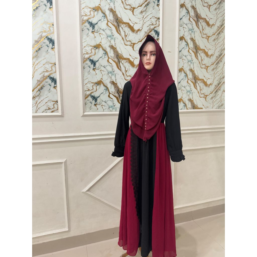 pl set gamis wanita+hijab