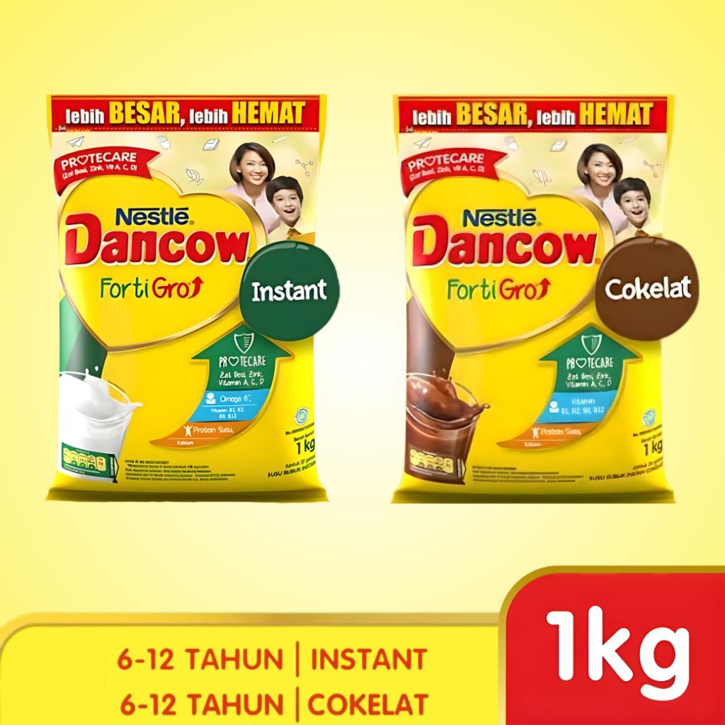 Susu Bubuk Dancow Fortigro 1 Kg Usia 6-12 Tahun 1Kg Susu Instant Instan Coklat Putih Cokelat