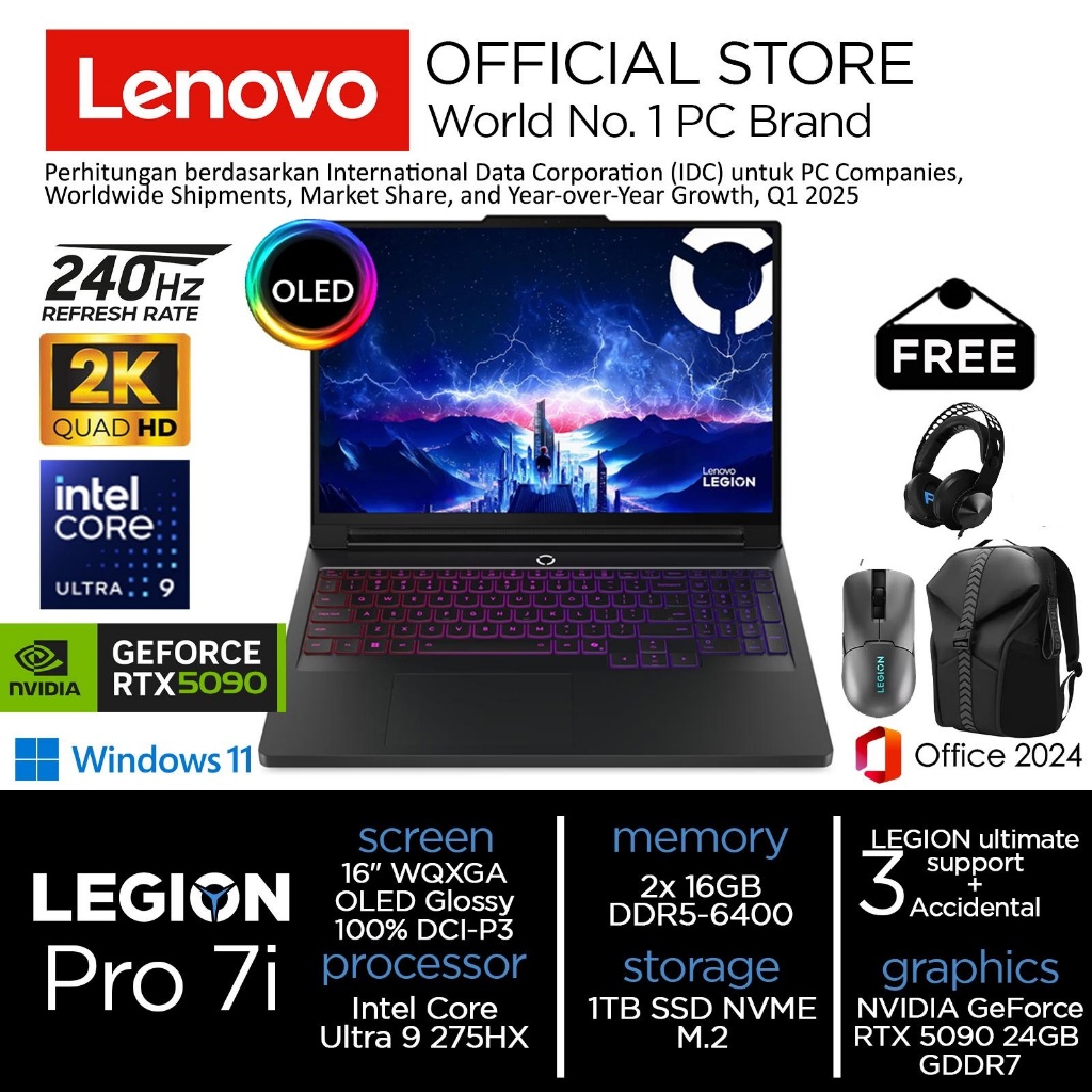Lenovo Legion Pro 7i Ultra 9 275HX RTX5090 1TB SSD 32GB 16"WQXGA OLED 240Hz Win11 OHS