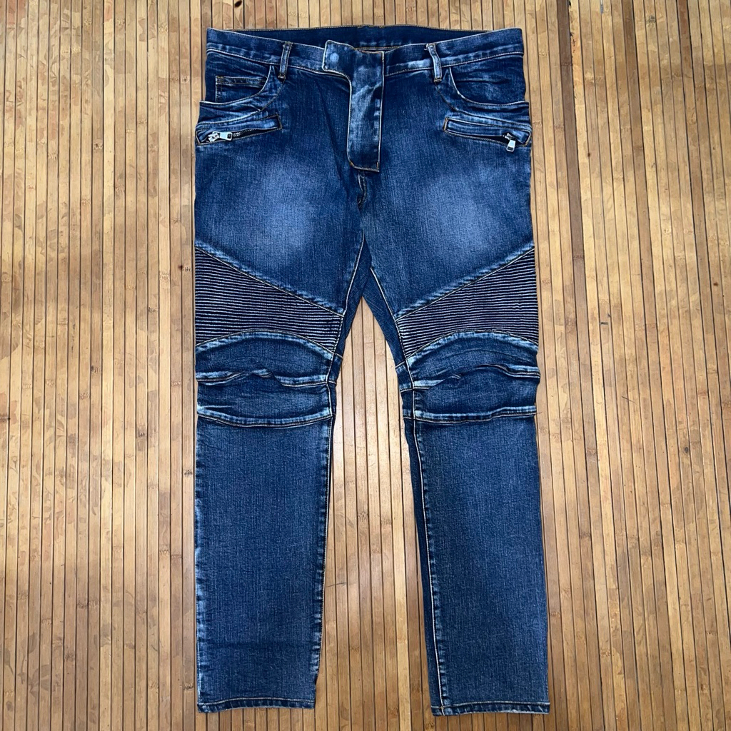 BALMAIN STRETCH BIKERS MOTORCYCLE DENIM JEANS