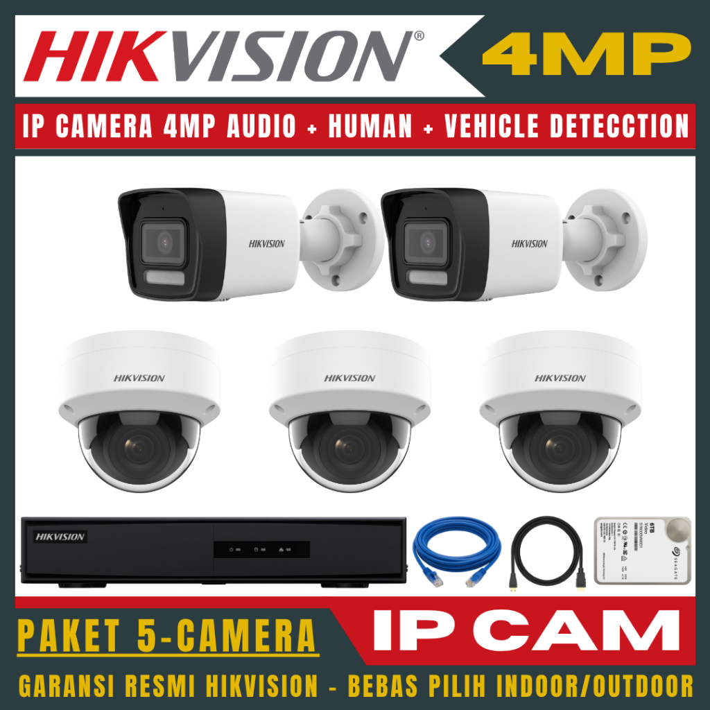 HIKVISION IP CAMERA 4MP PAKET 8 CHANNEL 5 KAMERA