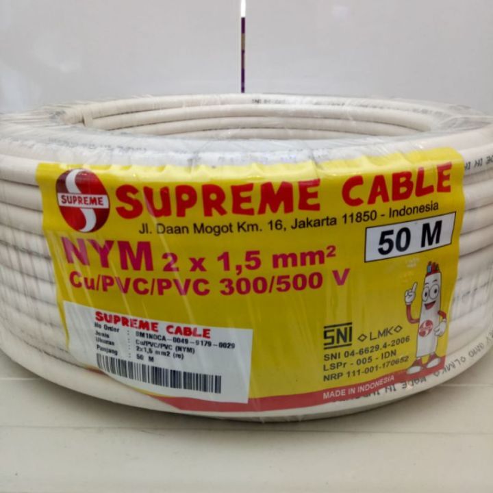 KABEL NYM 2X1.5 dan 2X2.5 SUPRIME  (PUTIH,TUNGGAL) 50Meter