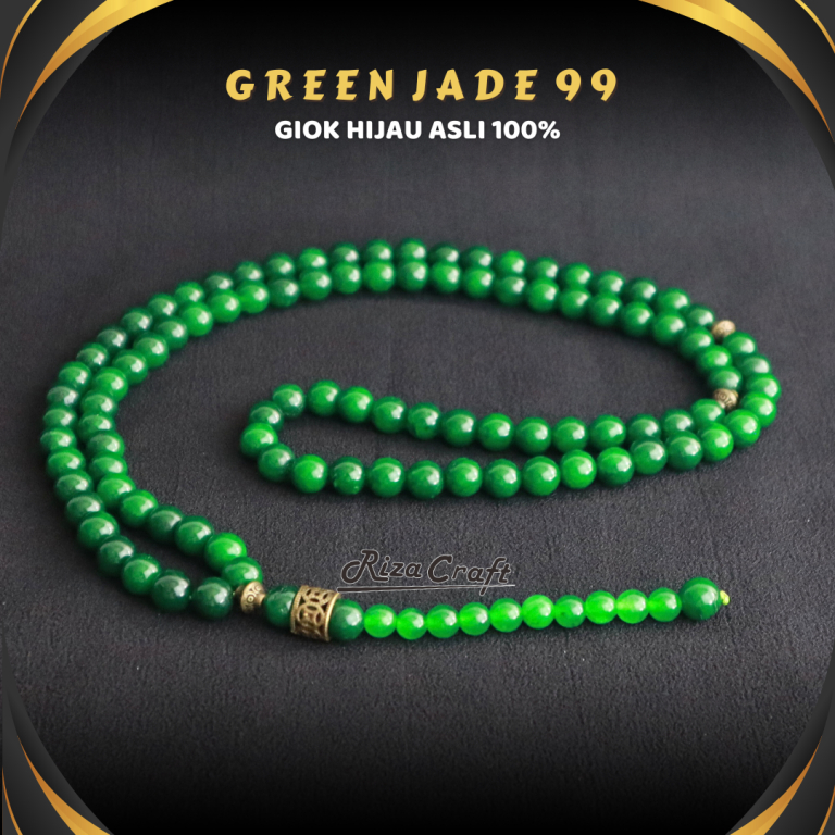 Tasbih Unik Batu Akik Giok Hijau Asli Kalimantan Alam Natural 99 Butir