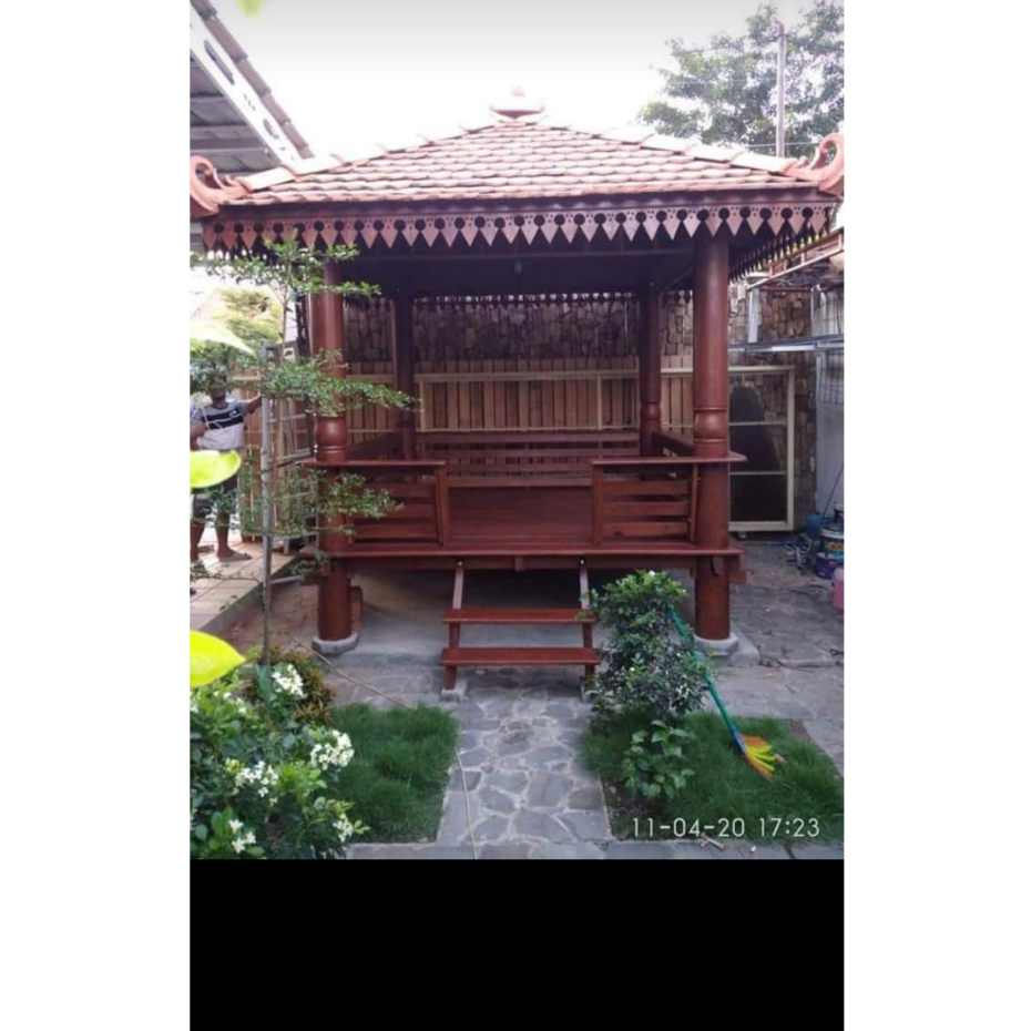 gazebo kayu minimalis 3x3 meter |  gazebo taman kayu jati | saung gazebo taman 4x4 meter