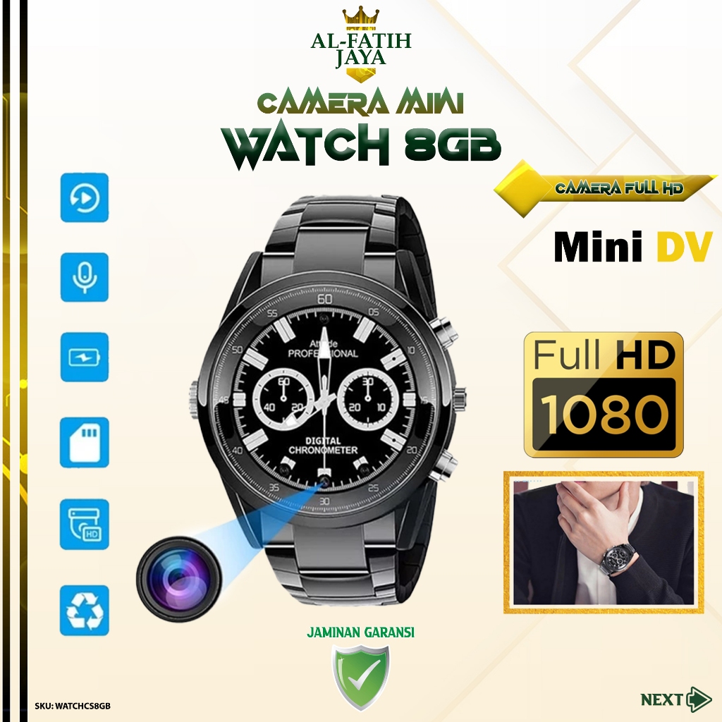 Alfatih Spy Camera Jam Tangan 1080P Kamera Smart Watch 8GB Pengintai Mata Mata Rahasia WATCHCS8GB