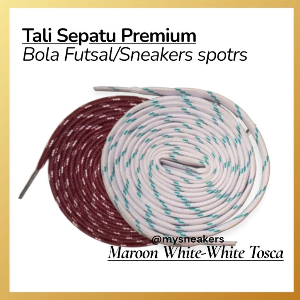 Tali Sepatu Sports pria wanita bola futsal original 2 pcs motif-Marun putih|Putih Tosca