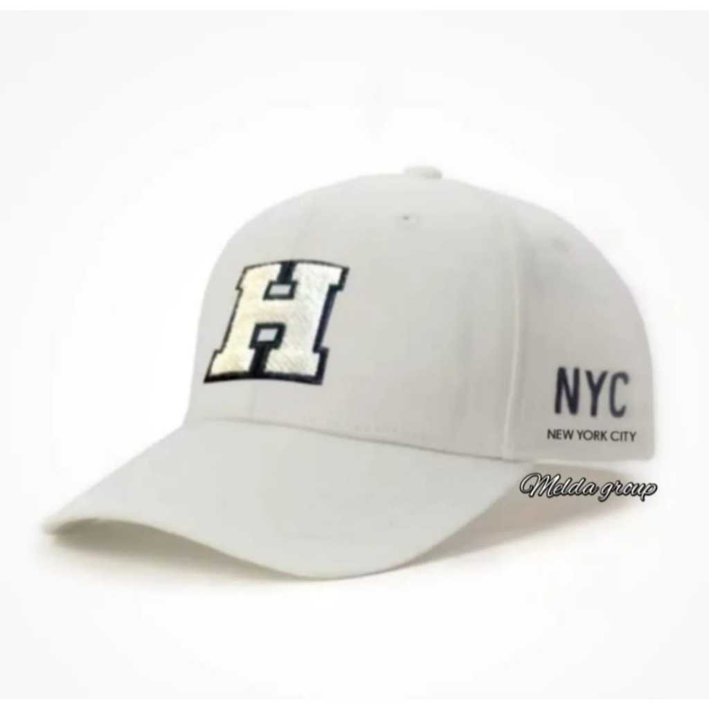 Topi Pria Baseball Bahan Drill Logo H Bordir Timbul - Topi Distro Warna Hitam Polos NYC