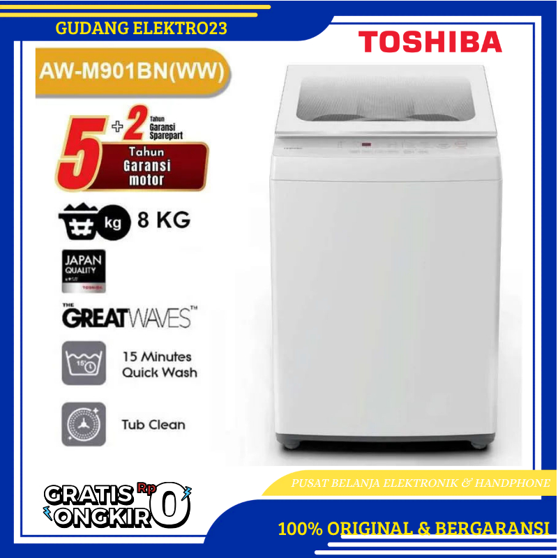 MESIN CUCI 1 TABUNG TOSHIBA AW-M 901 BN TOP LOADING 8,5 KG GARANSI RESMI