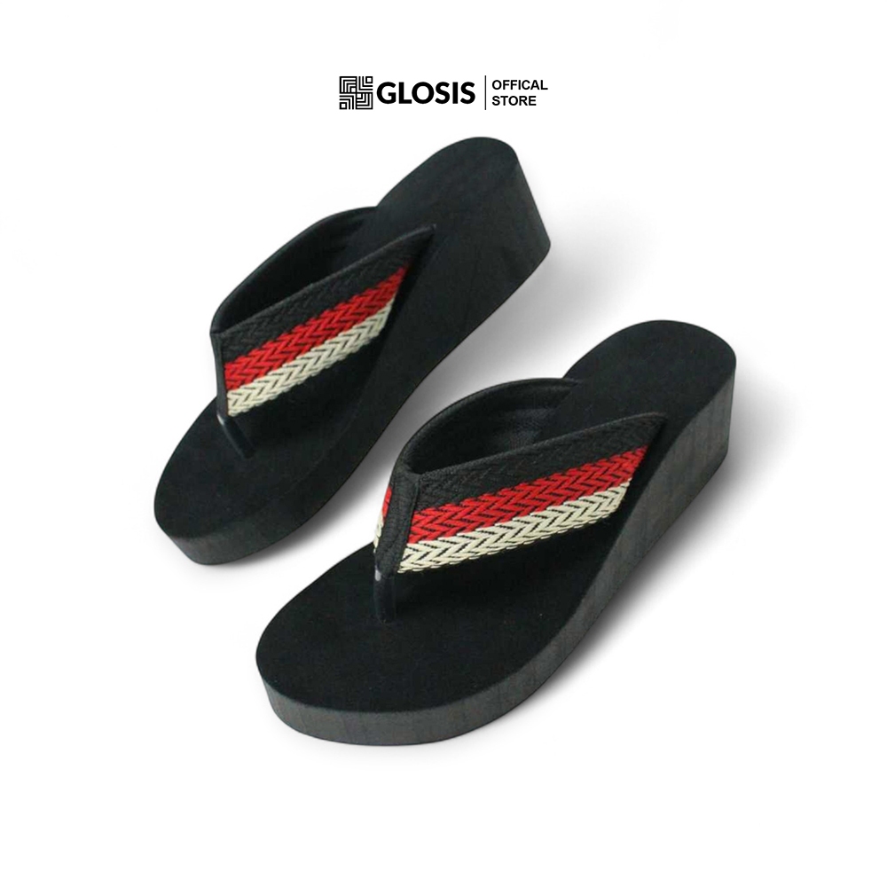 GLOSIS Sandal Wedges Wanita Dewasa Jepit Rajut Turki Motif Kombinasi Terbaru