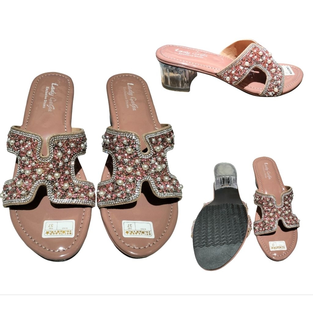 sandal wedges hak kaca 5cm wanita terbaru