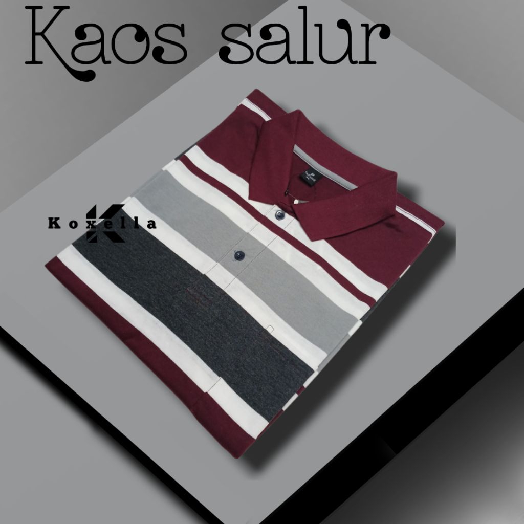 KOXELLA - Kaos Krah Salur Pria Dewasa Motif Garis Saku Bapak