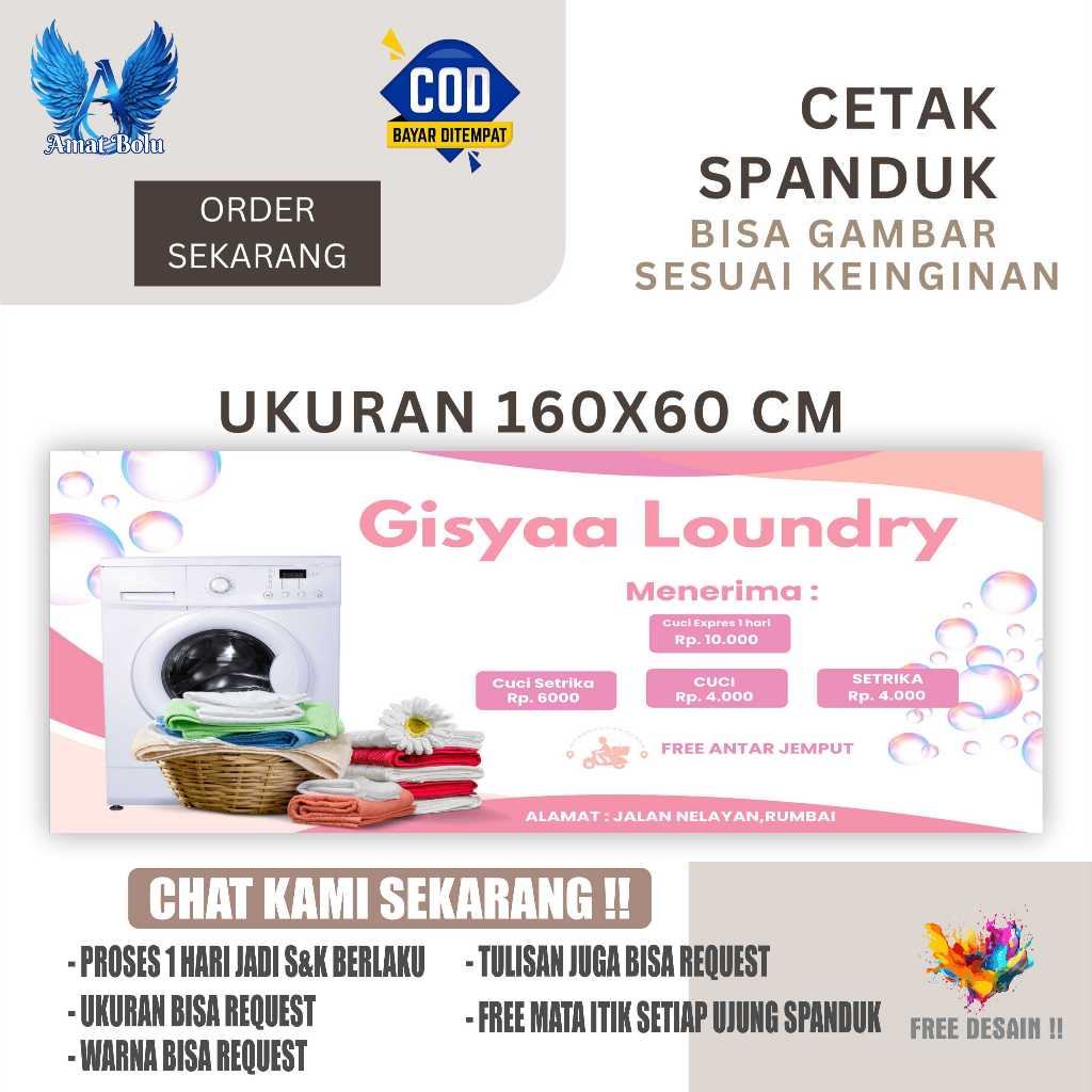 Cetak Spanduk Cetak Banner LAUNDRY Desain PINK Costom Desain