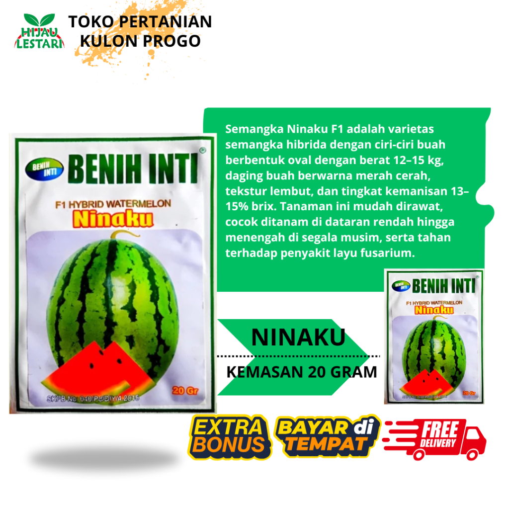 NINAKU F1 - 20 gr - Hybrid Watermelon Benih Semangka Hibrida - ORIGINAL Benih Inti