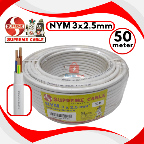 SUPREME CABLE Kabel Listrik inti Ganda Tembaga Murni NYM 3 x 2.5 mm 50 Meter - kabel supreme nym 3x2