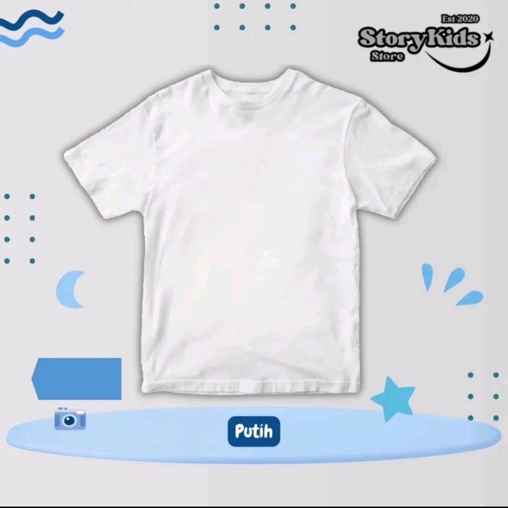 Kaos Baju Anak Polos Putih Keren 100% Katun Unisex 1-12 Tahun