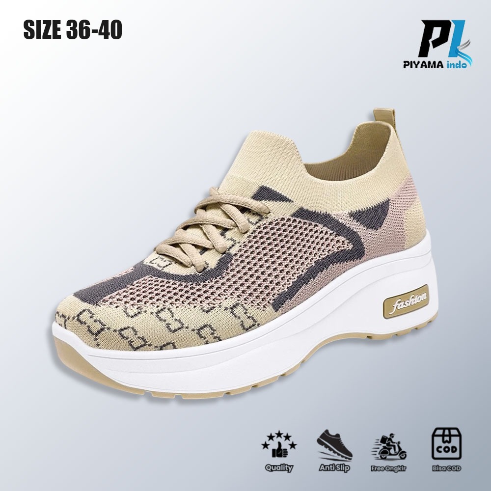 1618 Free Box Sepatu Sport Impor Wanita Sneaker Slip On Rajut Sepatu Olahraga Tanpa Tali Kanvas Prem