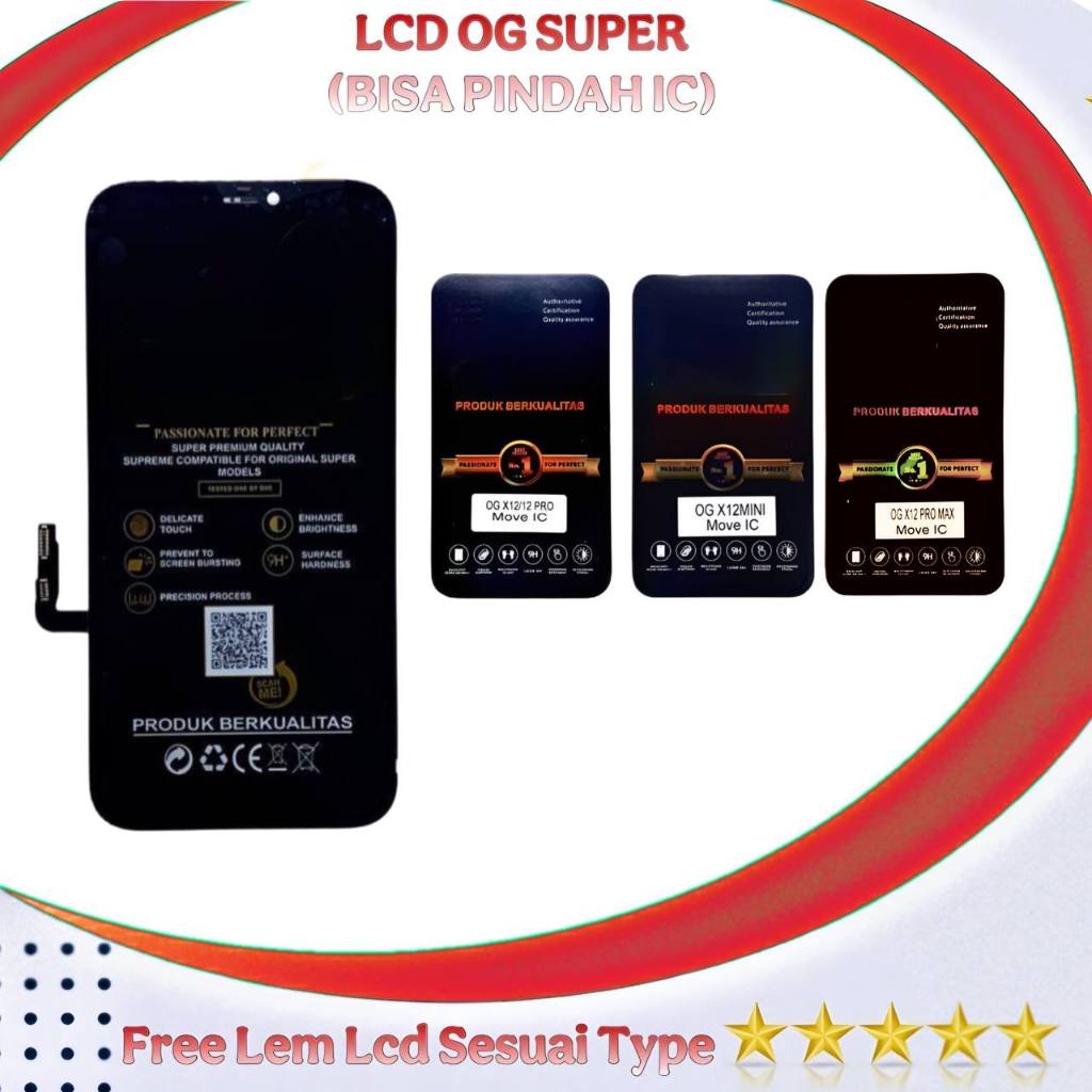 LCD TOUCHSCREEN 12/12 PRO/12 MINI/12 PRO MAX MERK OG SUPER (BISA PINDAH IC) FREE LEM ORIGINAL NEW