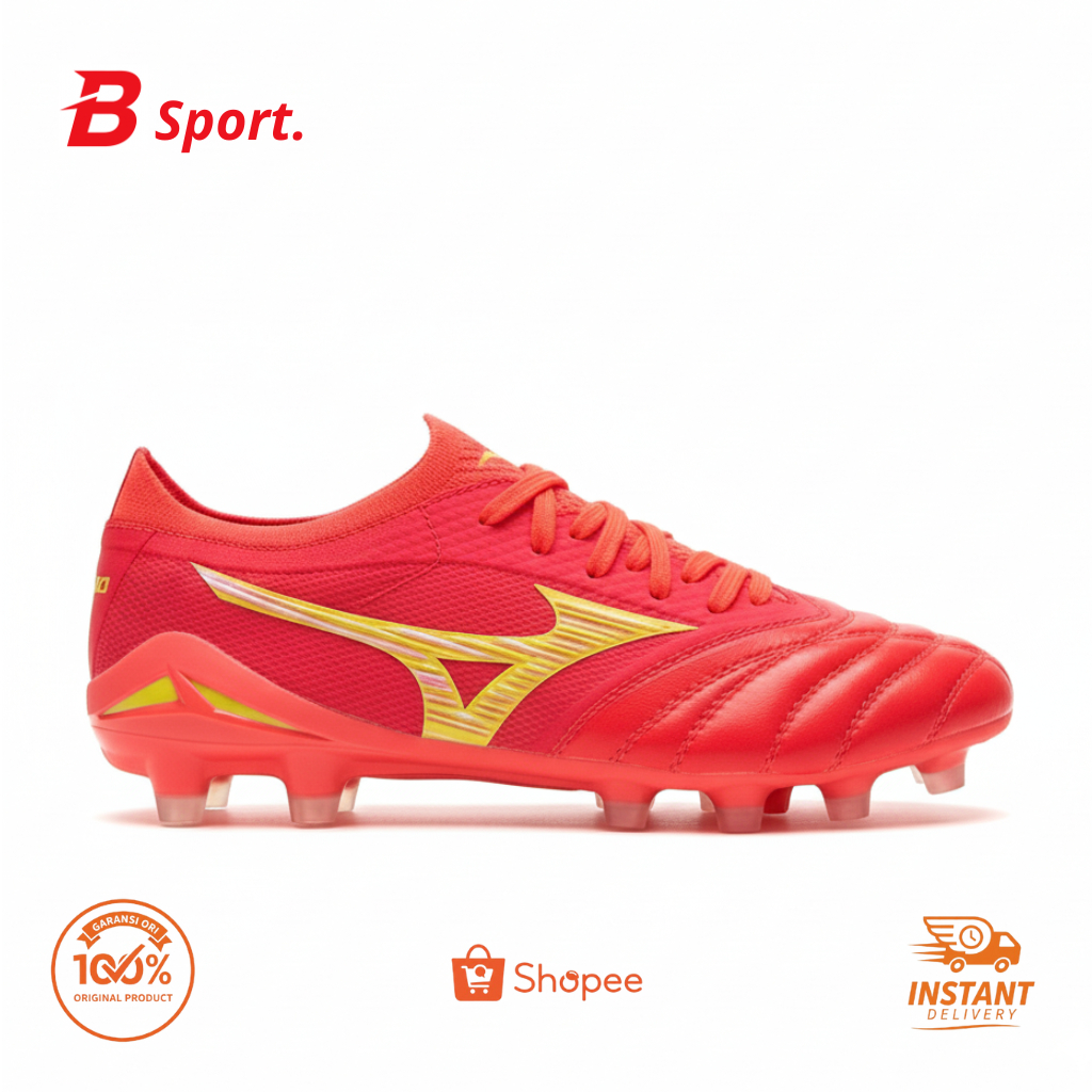 Sepatu Bola Mizuno Morelia Neo Beta 3 Red Gold FG – Original Import, Ringan, Powerful, & Nyaman